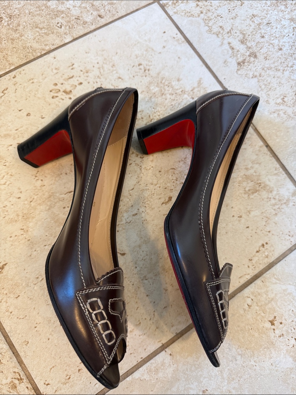 Christian Louboutin Brown Peep-Toe Pumps - Picture 4 of 5